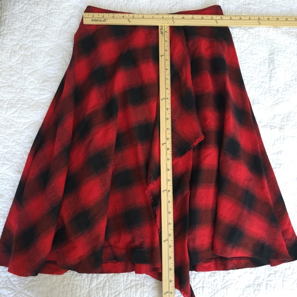 Vicolo Italian Buffalo Plaid Circle A-Line Skirt - Red Buffalo Plaid - Picture 10 of 11